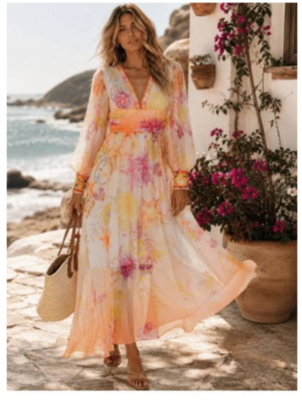 Beulah Vneck Allover Floral Print Elegant Maxi Dress Romantic ChiffonBeachParty